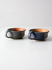 vintage studio pottery soup cups pair