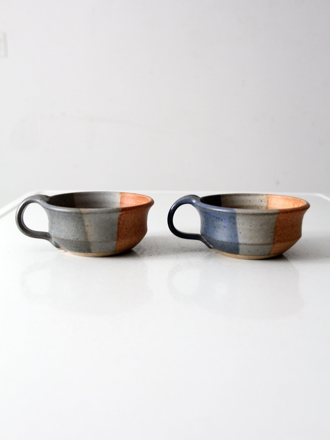 vintage studio pottery soup cups pair