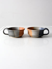 vintage studio pottery soup cups pair