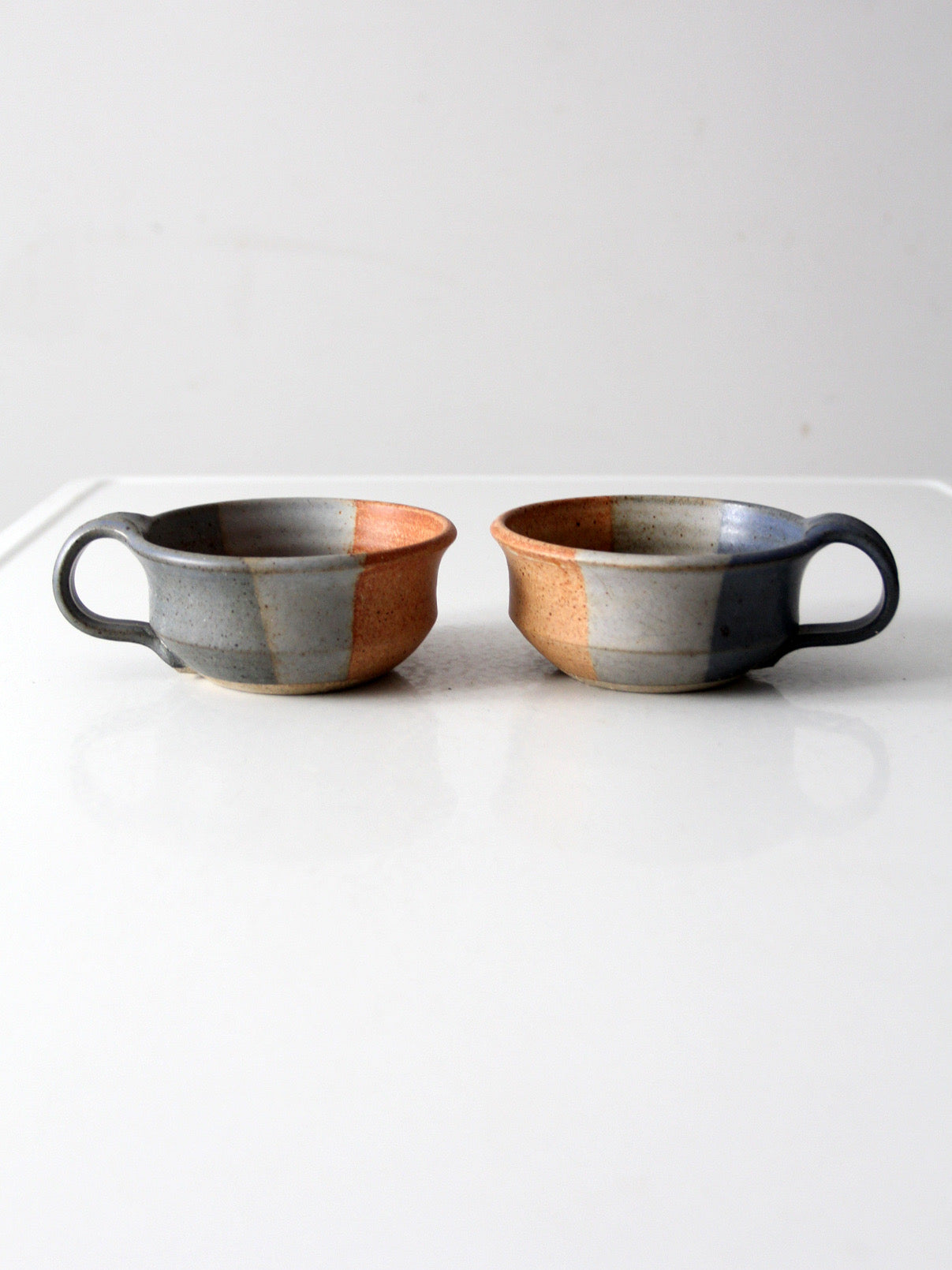 vintage studio pottery soup cups pair