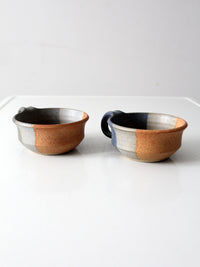 vintage studio pottery soup cups pair