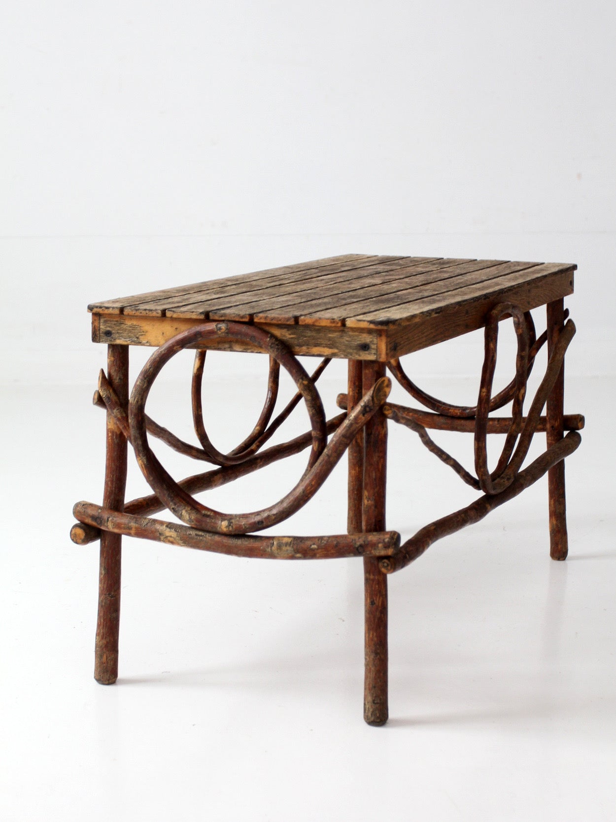 vintage Amish twig furniture | bentwood chair, coffee table, and end table