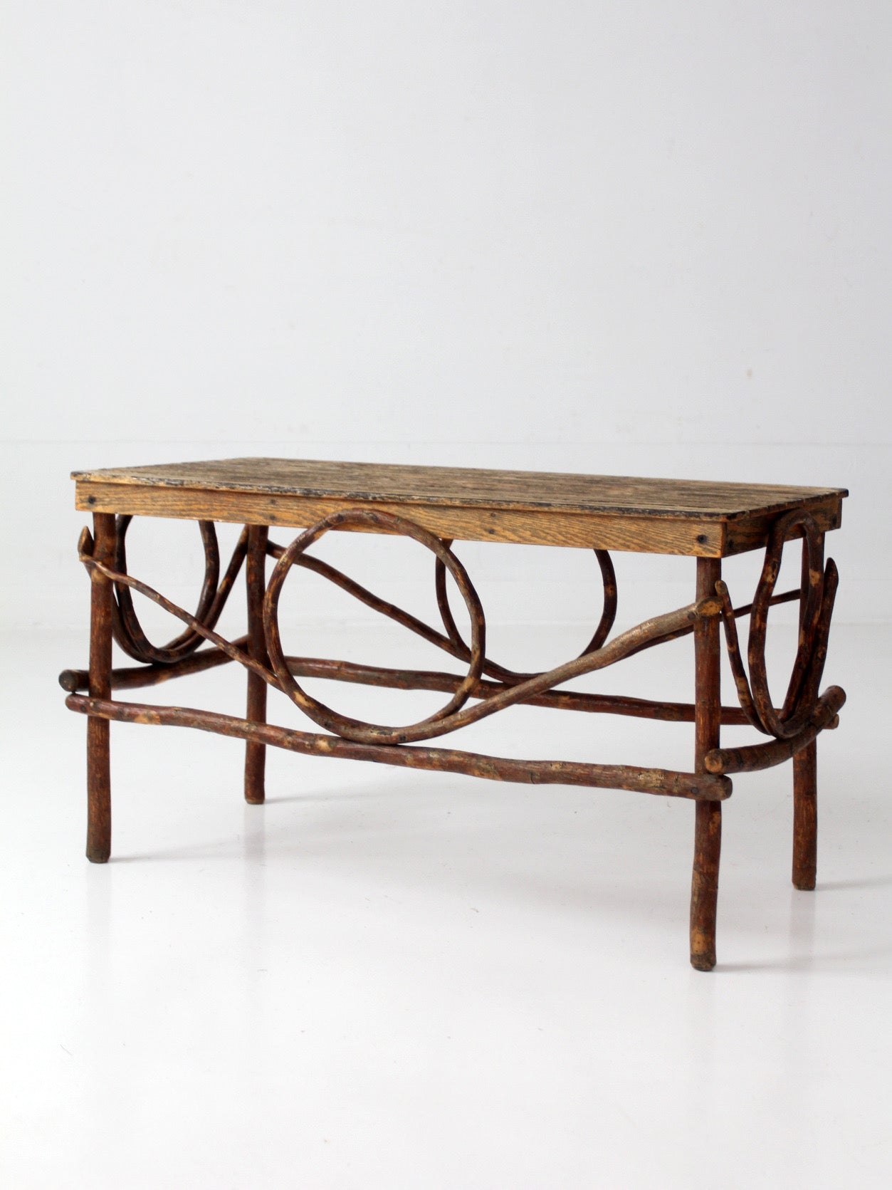 vintage Amish twig furniture | bentwood chair, coffee table, and end table