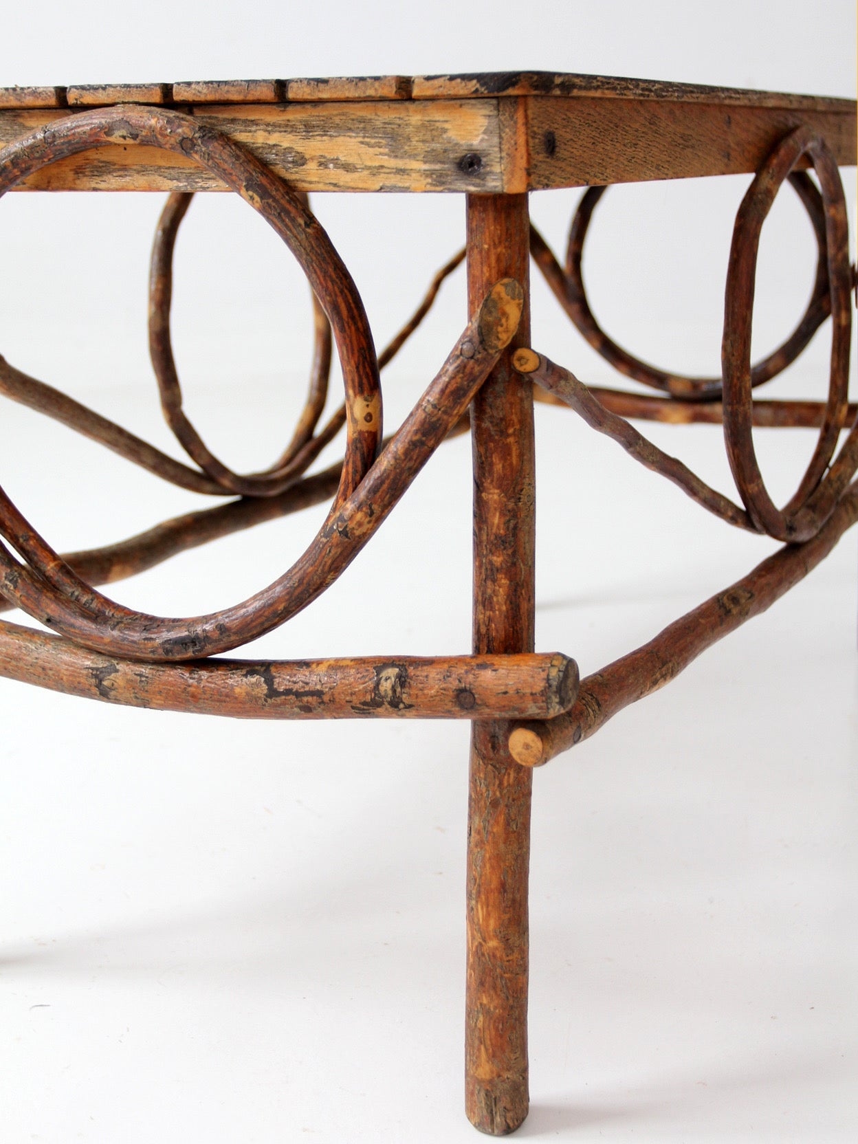 vintage Amish twig furniture | bentwood chair, coffee table, and end table