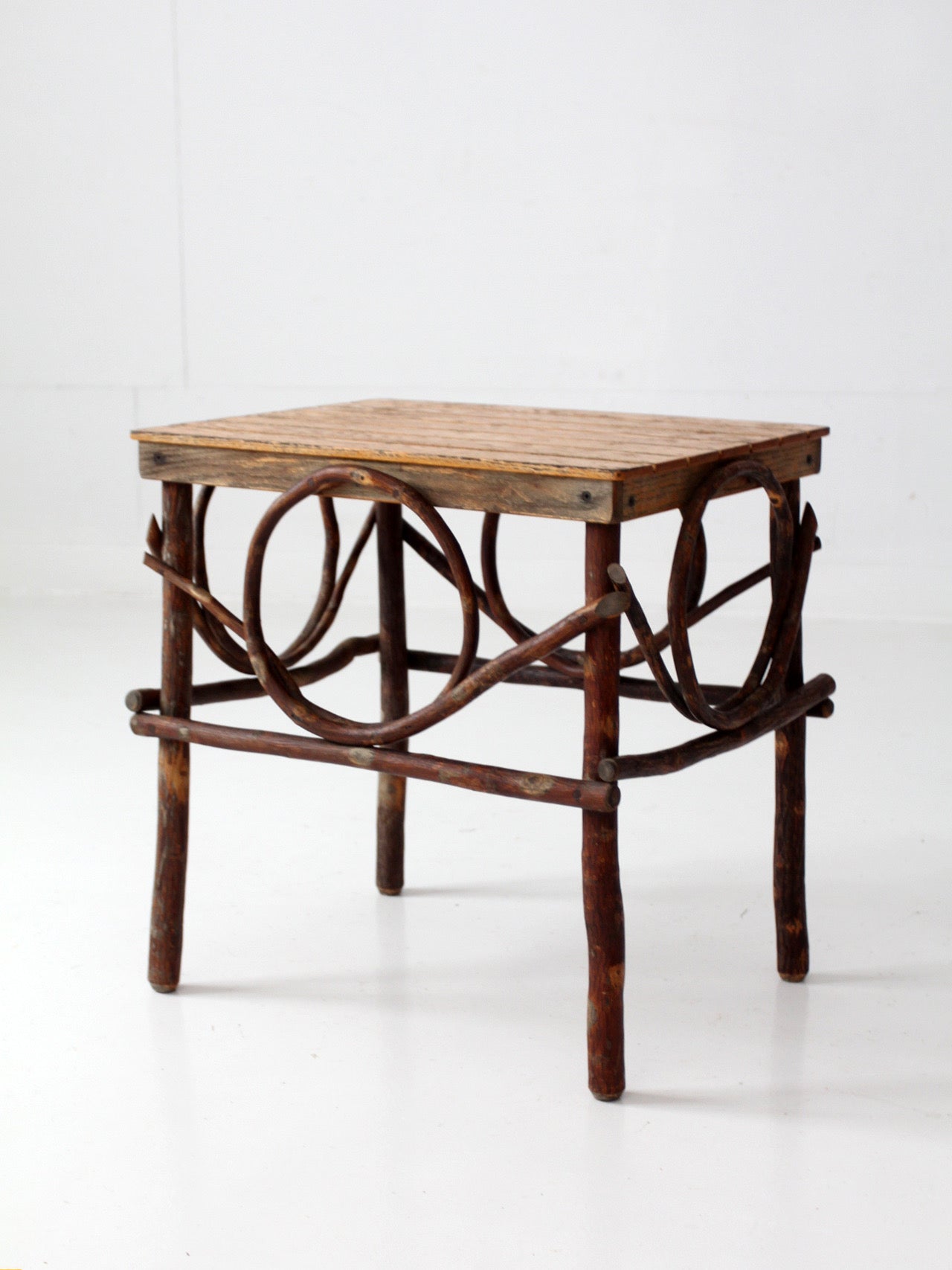 vintage Amish twig furniture | bentwood chair, coffee table, and end table