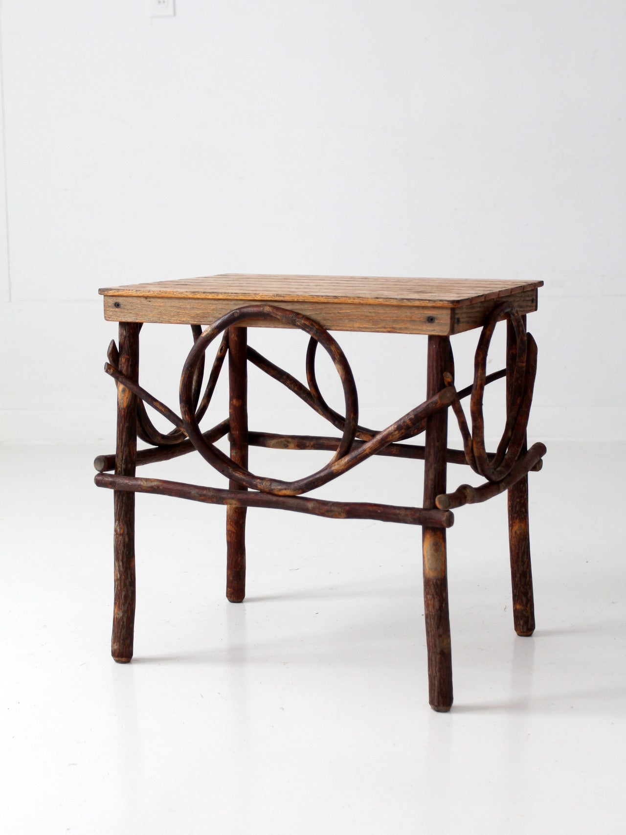 vintage Amish twig furniture | bentwood chair, coffee table, and end table