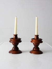 vintage turned wooden candlestick holders pair