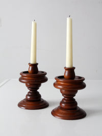 vintage turned wooden candlestick holders pair
