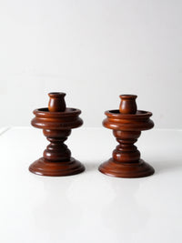 vintage turned wooden candlestick holders pair