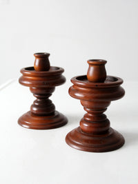 vintage turned wooden candlestick holders pair