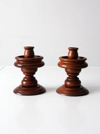 vintage turned wooden candlestick holders pair