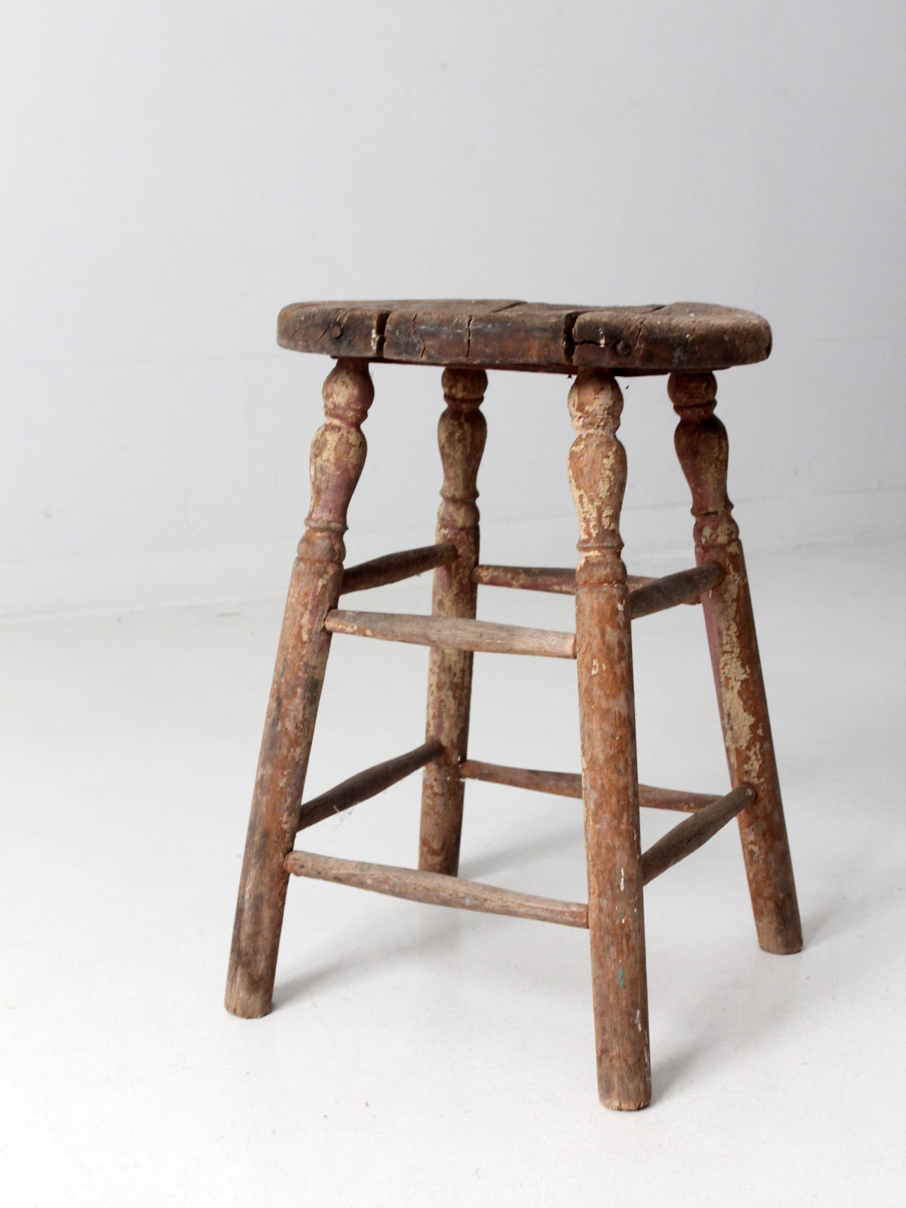 antique rustic wood stool – 86 Vintage