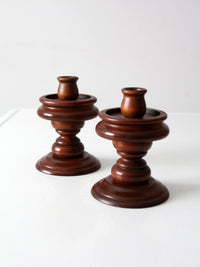vintage turned wooden candlestick holders pair