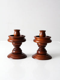 vintage turned wooden candlestick holders pair