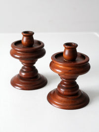 vintage turned wooden candlestick holders pair