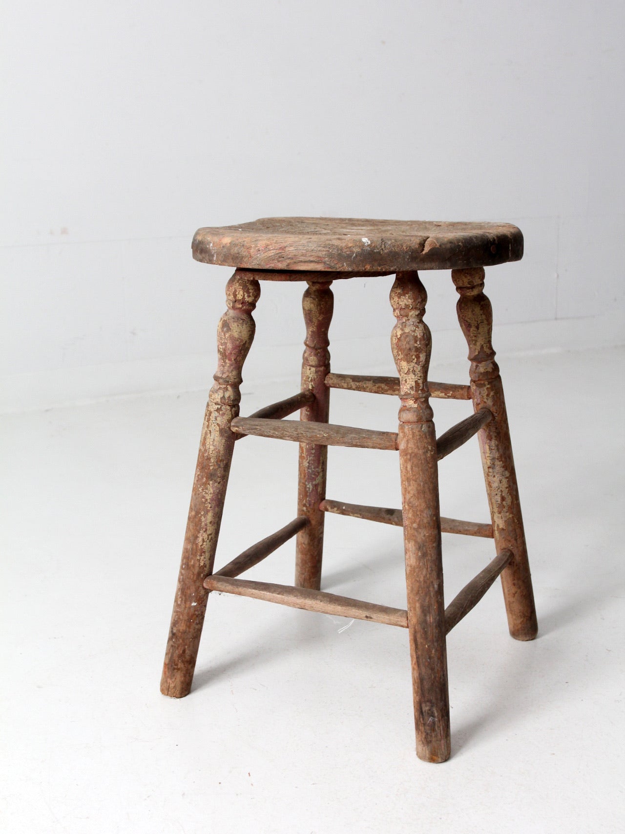 antique rustic wood stool – 86 Vintage