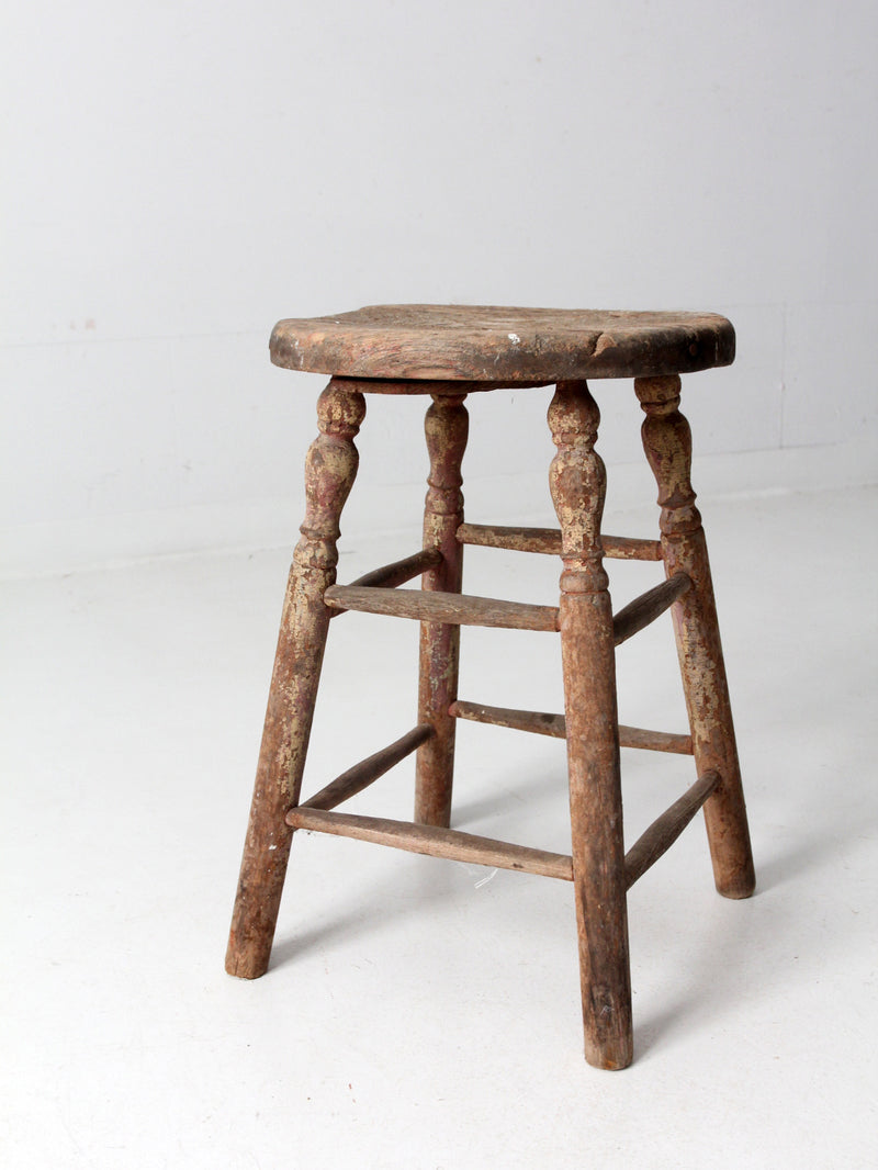 antique rustic wood stool