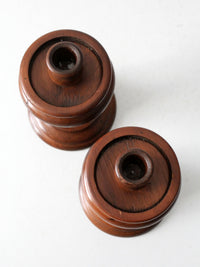 vintage turned wooden candlestick holders pair