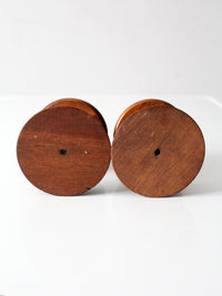 vintage turned wooden candlestick holders pair