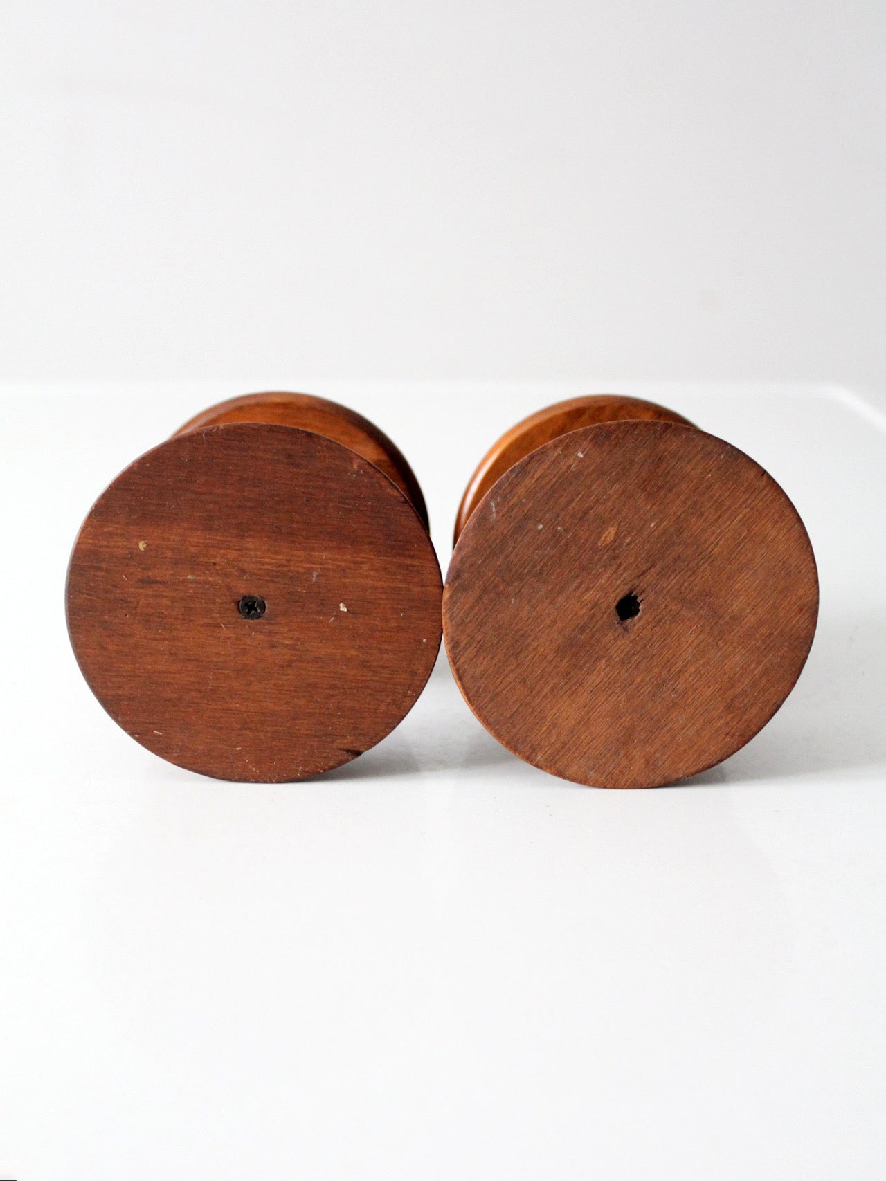 vintage turned wooden candlestick holders pair