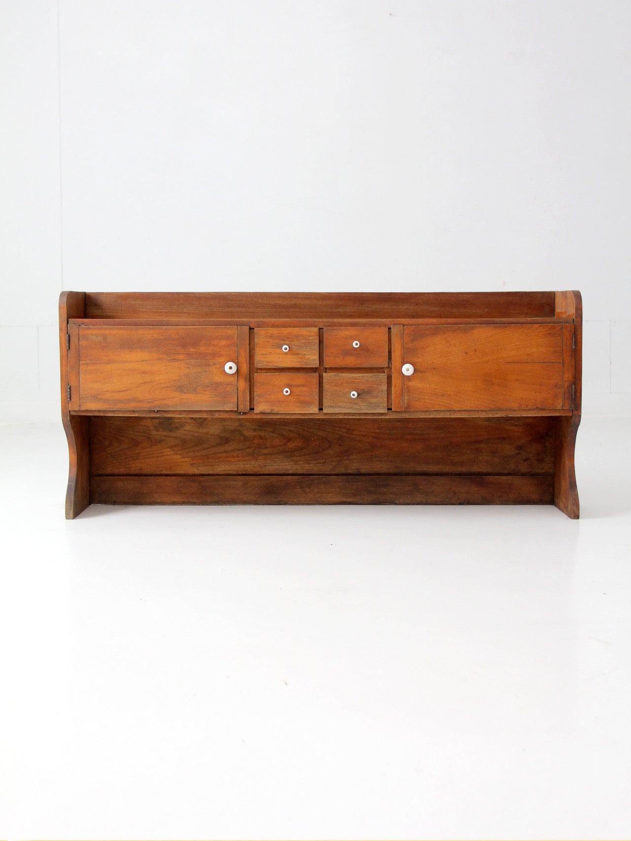 antique primitive tabletop cabinet with drawers and cupboards