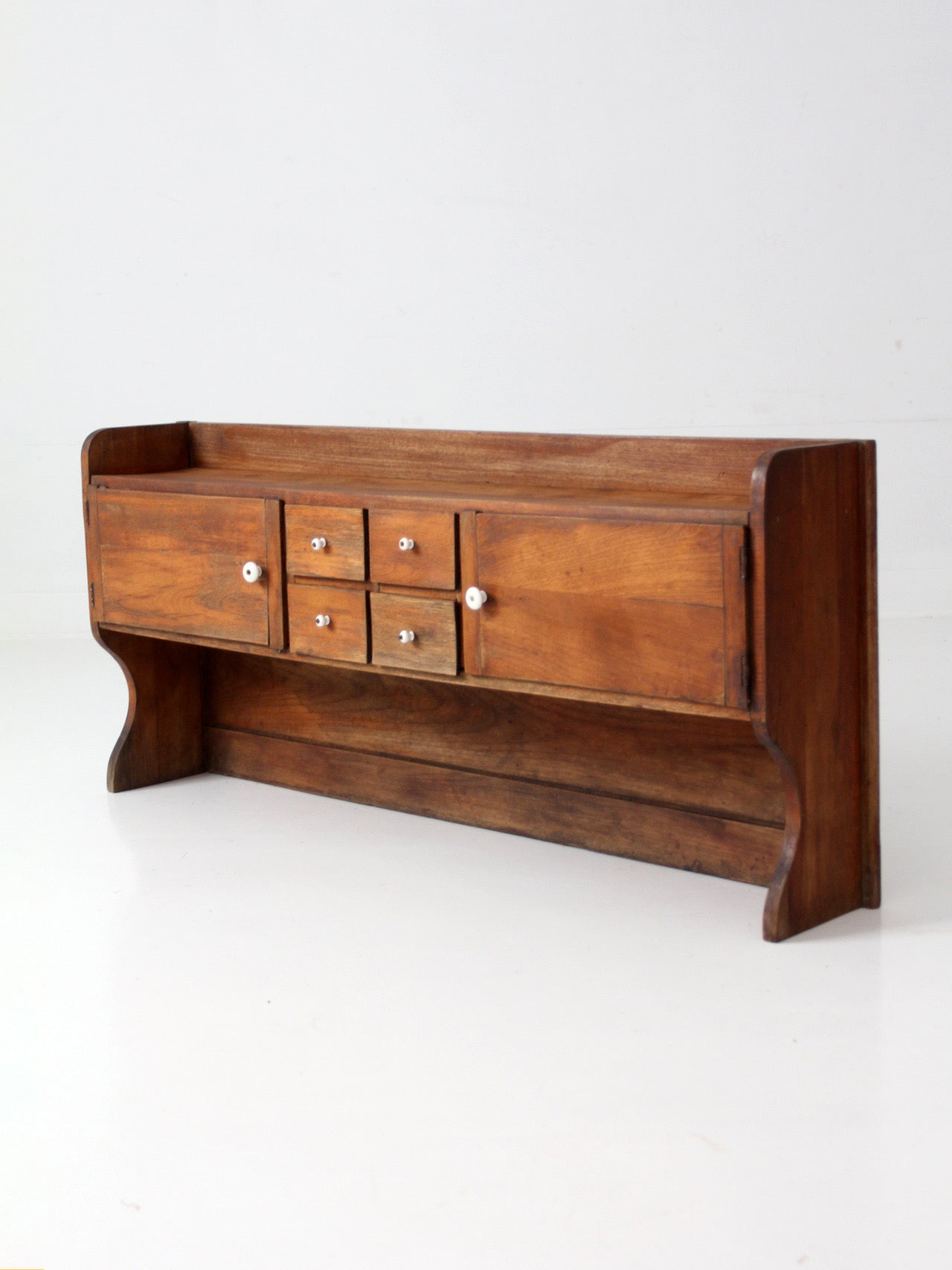 antique primitive tabletop cabinet with drawers and cupboards
