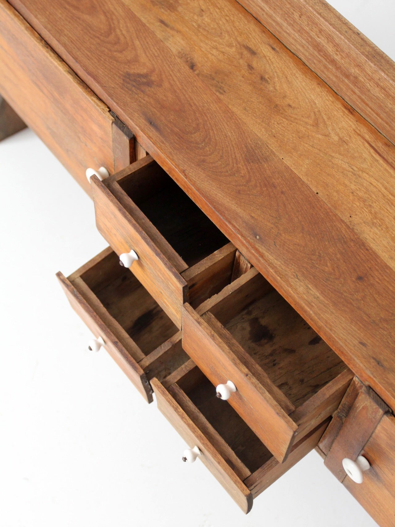 antique primitive tabletop cabinet with drawers and cupboards