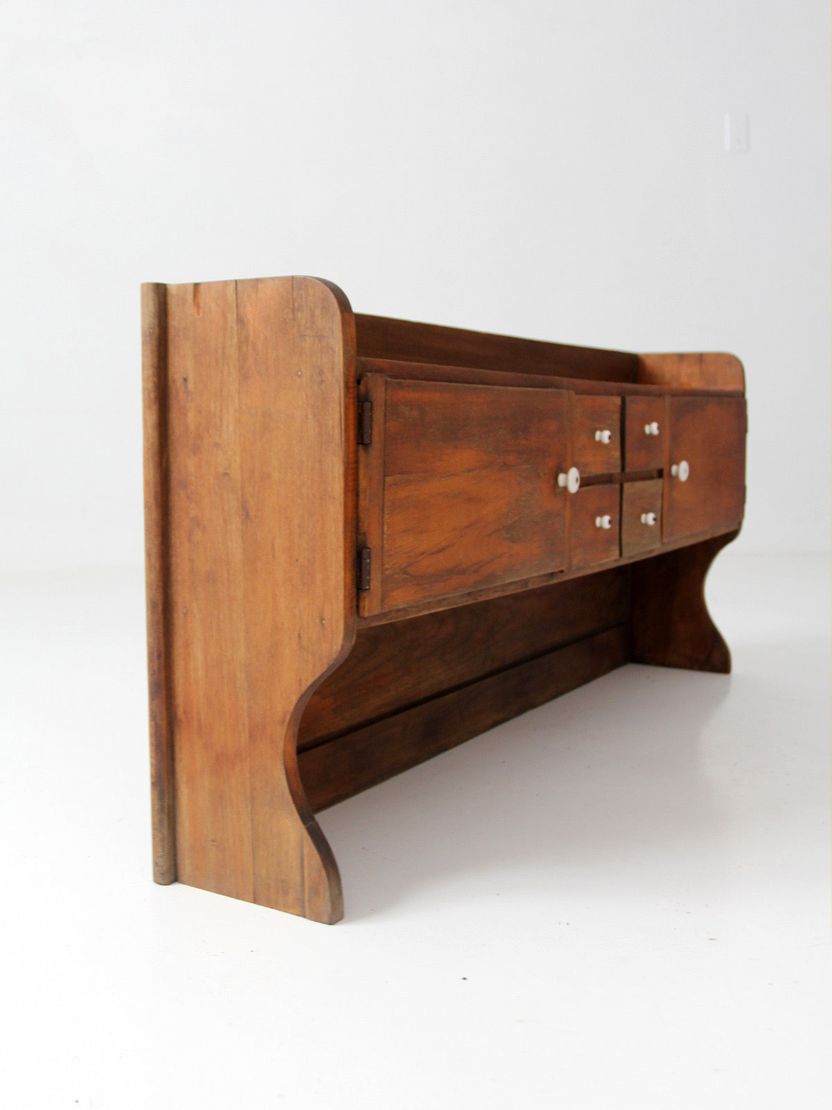 antique primitive tabletop cabinet with drawers and cupboards