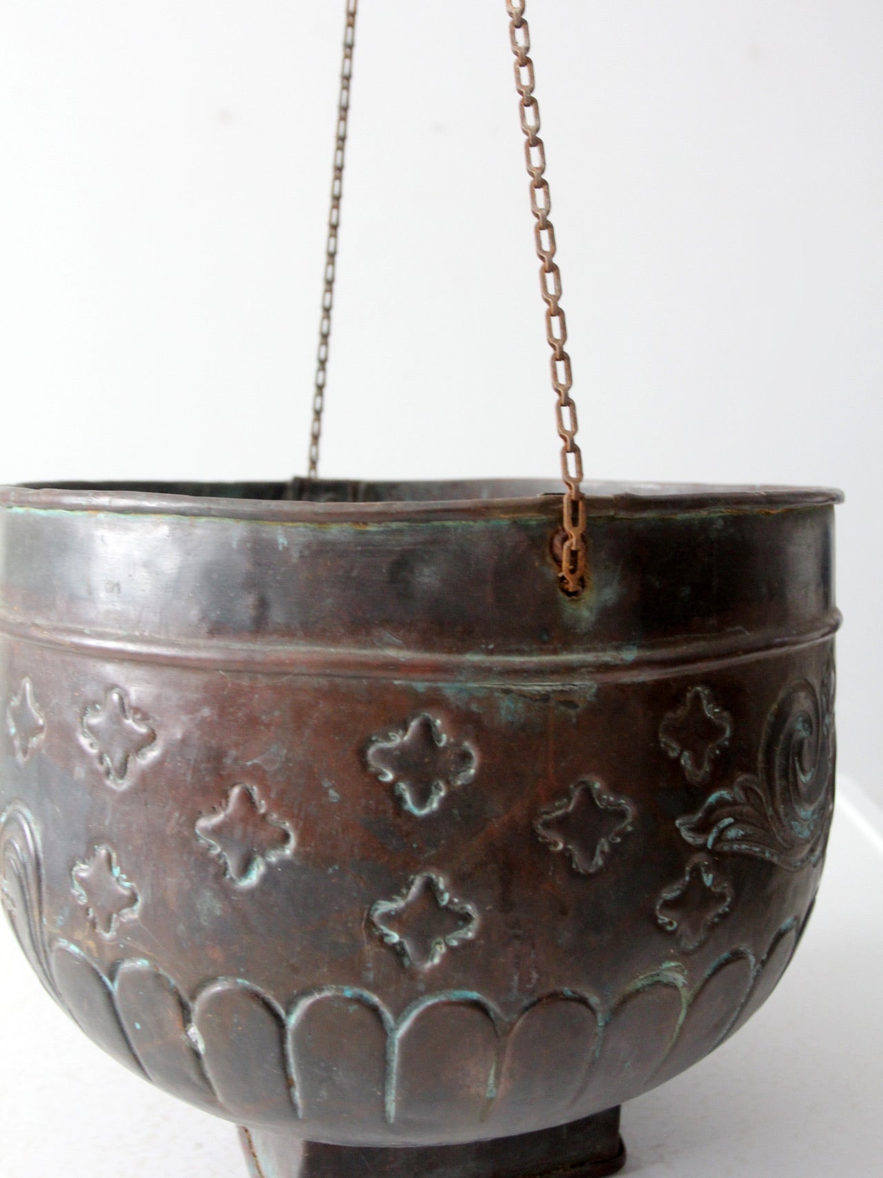 antique hanging copper planter pot