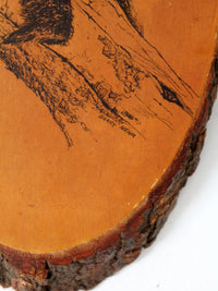 vintage Barry Nehr bear cub wood slice wall hanging