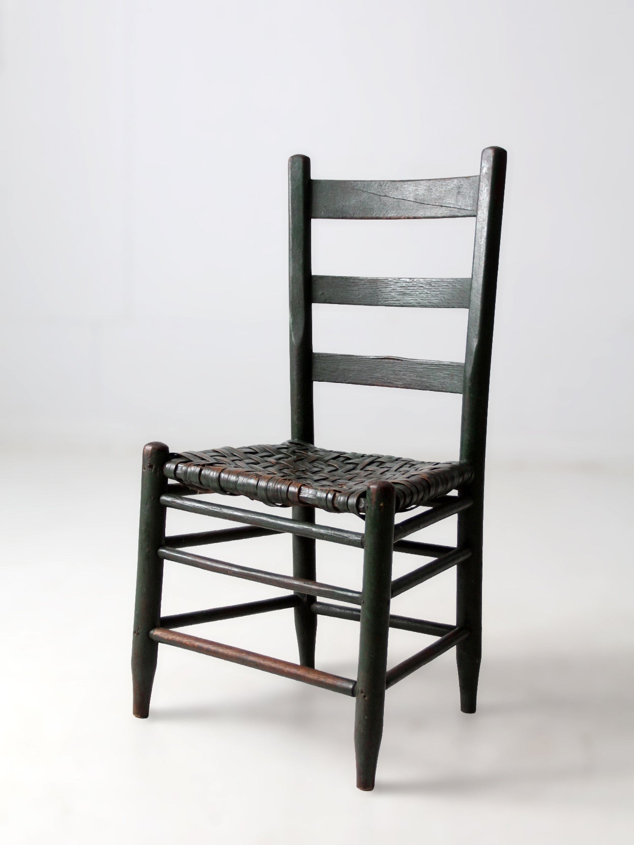 antique primitive ladder back chair with splint seat