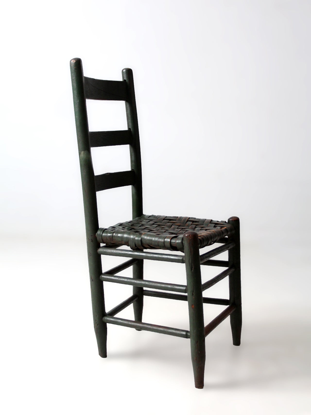 antique primitive ladder back chair with splint seat