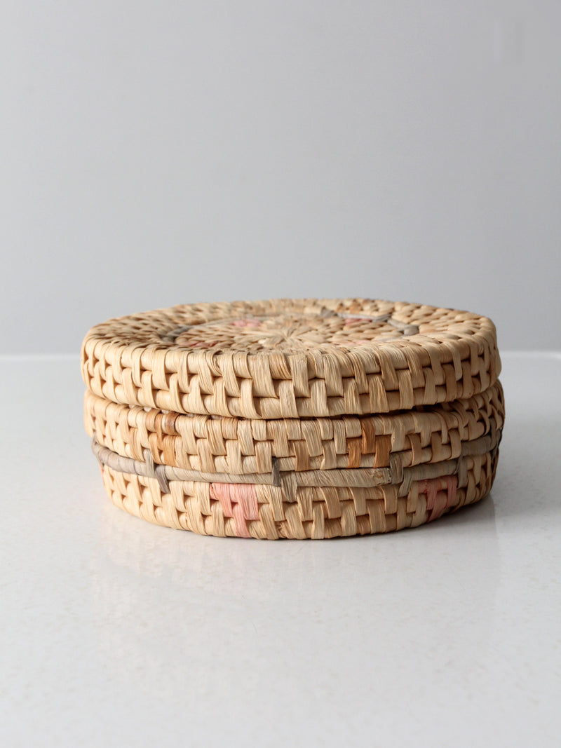 vintage woven pastel round basket basket