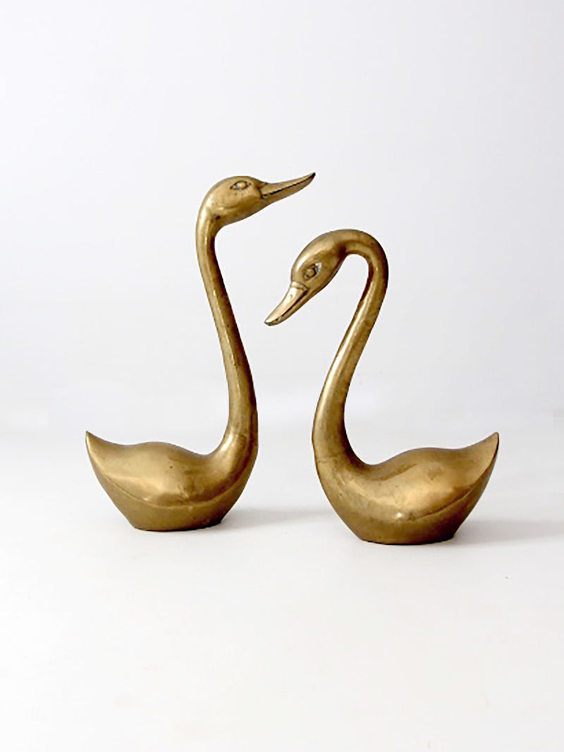 large mid-century brass swans