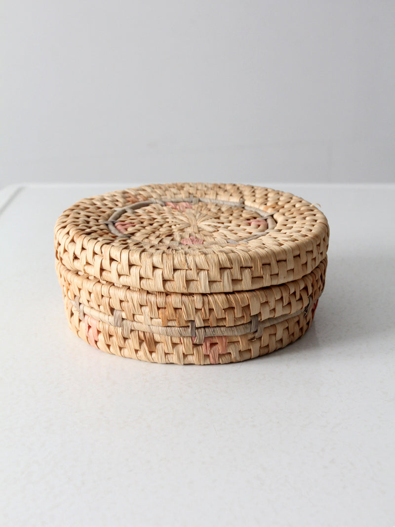 vintage woven pastel round basket basket