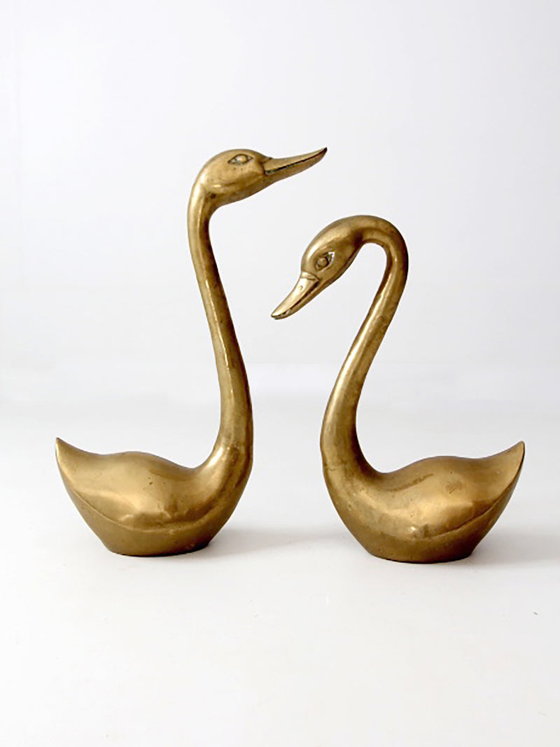 large mid-century brass swans
