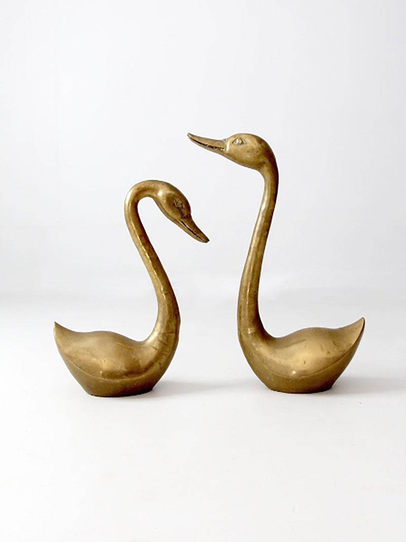 large mid-century brass swans