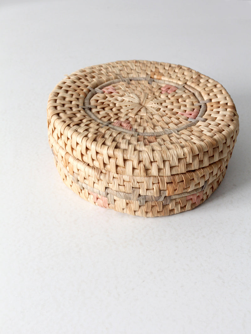 vintage woven pastel round basket basket