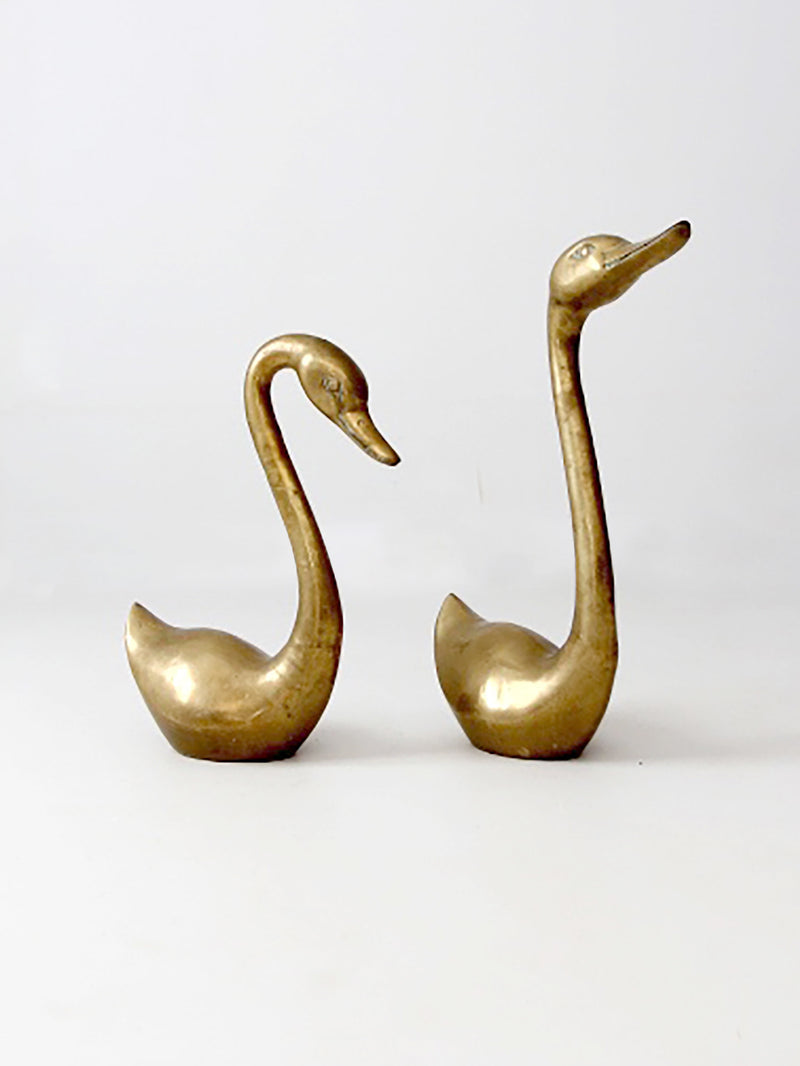 large mid-century brass swans