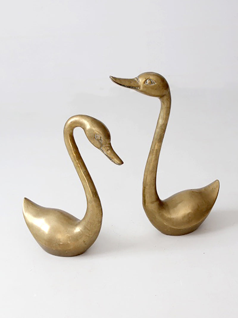 large mid-century brass swans