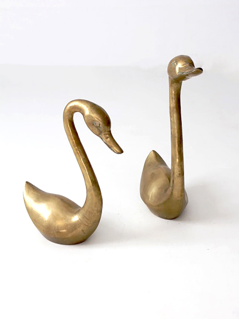 large mid-century brass swans