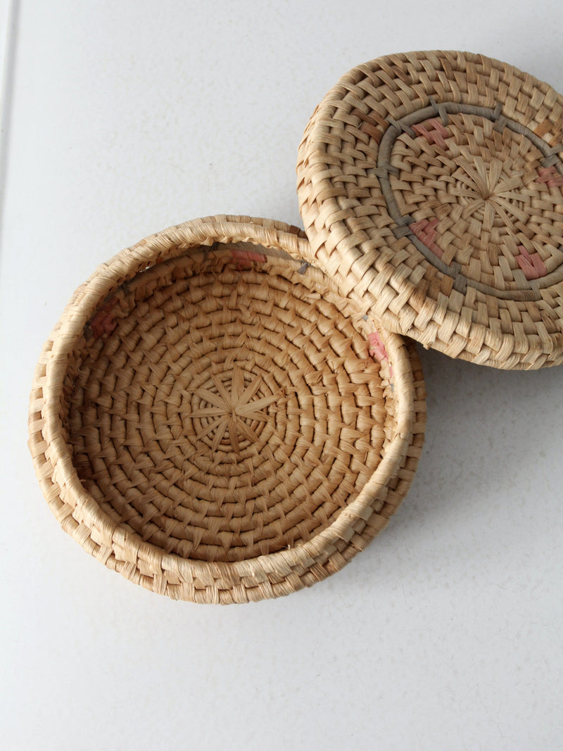 vintage woven pastel round basket basket