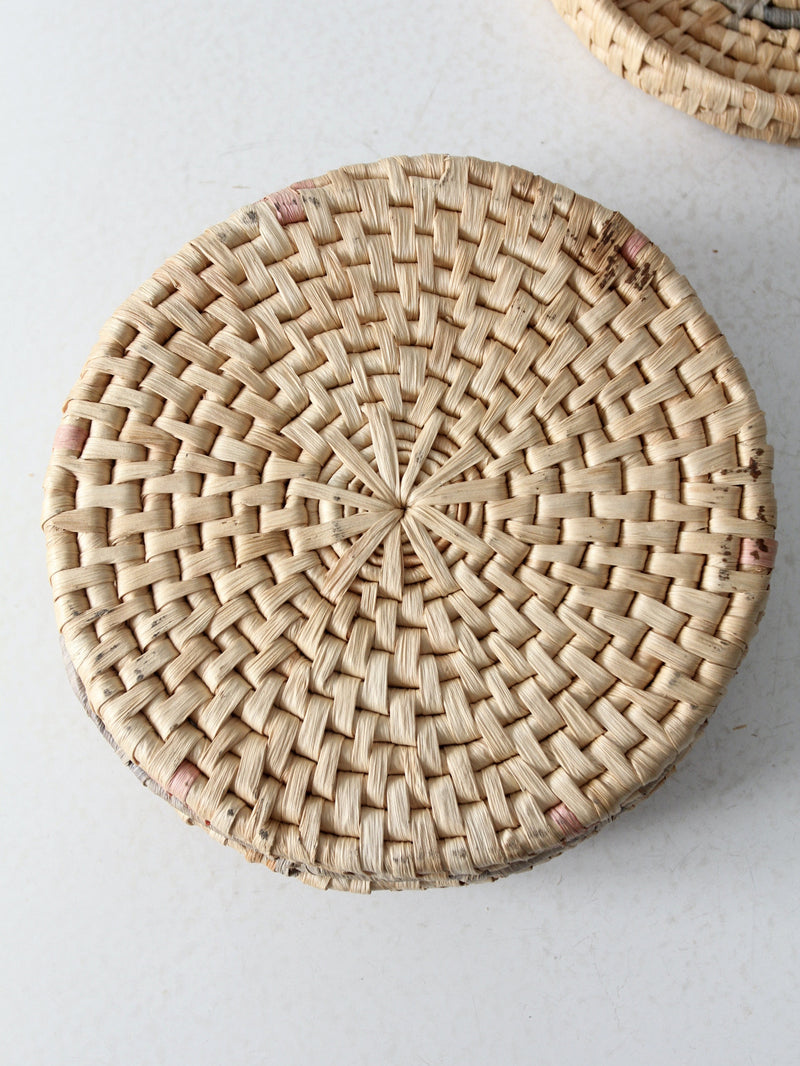 vintage woven pastel round basket basket