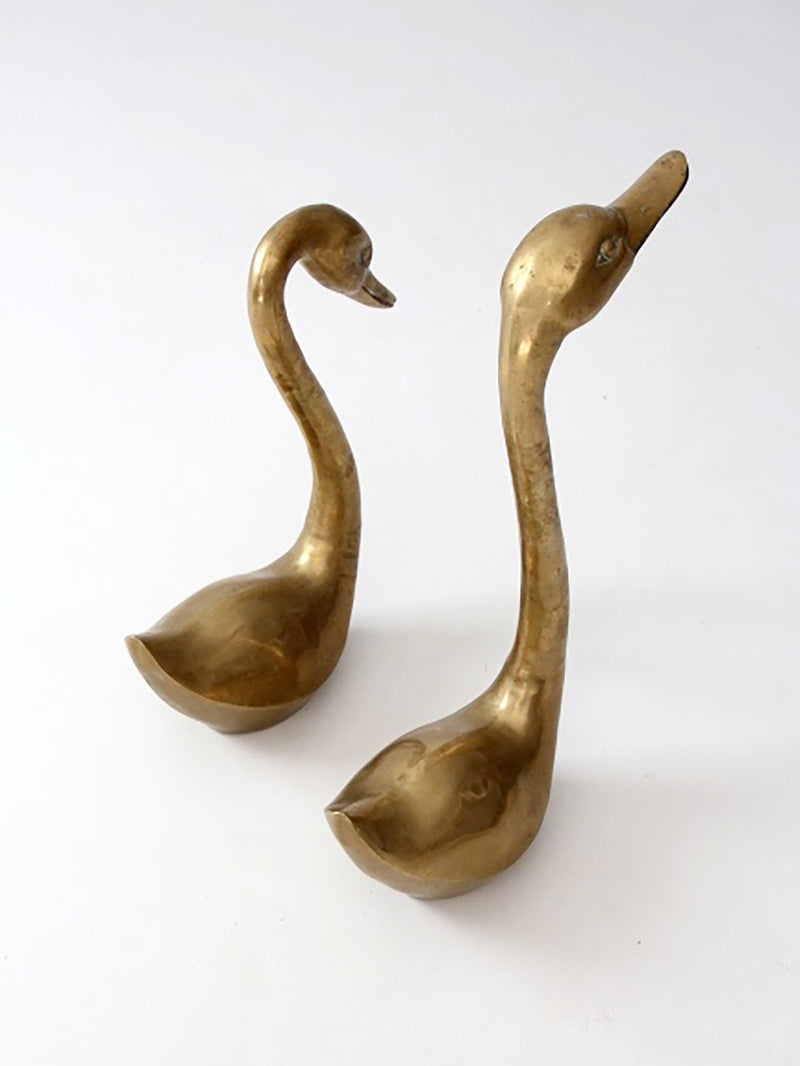 large mid-century brass swans