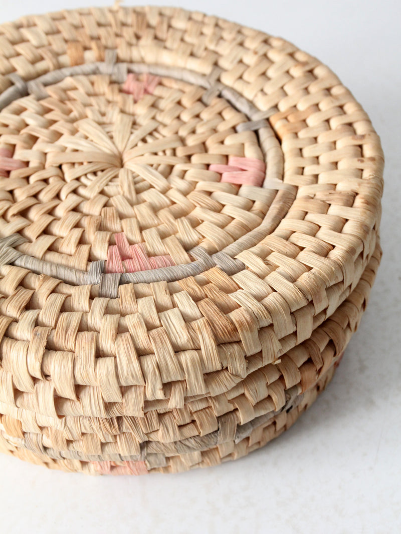 vintage woven pastel round basket basket