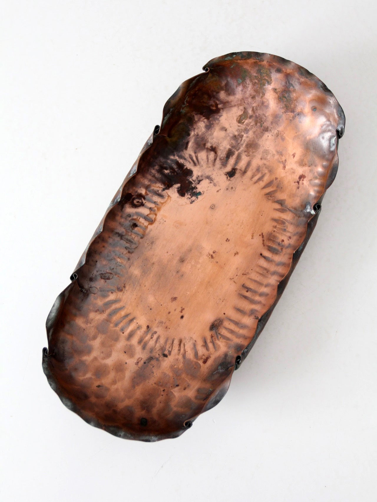 mid-century Gregorian handmade hammered copper tray