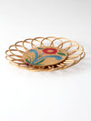 vintage hand-painted floral tray with rattan border