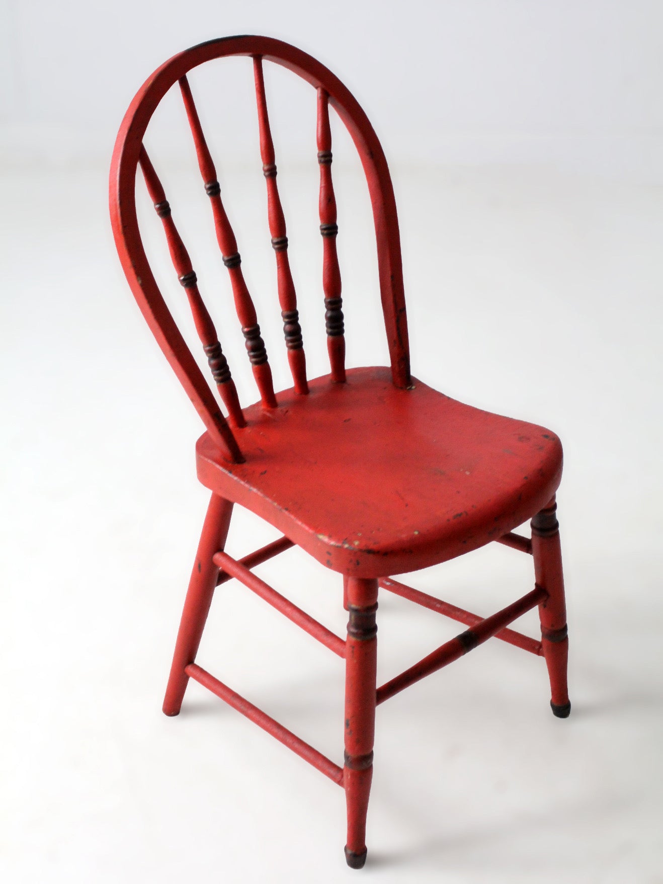 antique red painted bow back Windsor chair