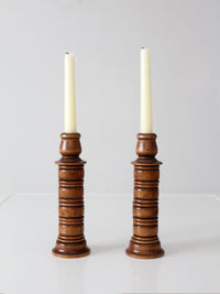 pair of vintage modular wood candlestick holders