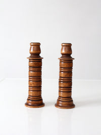 pair of vintage modular wood candlestick holders